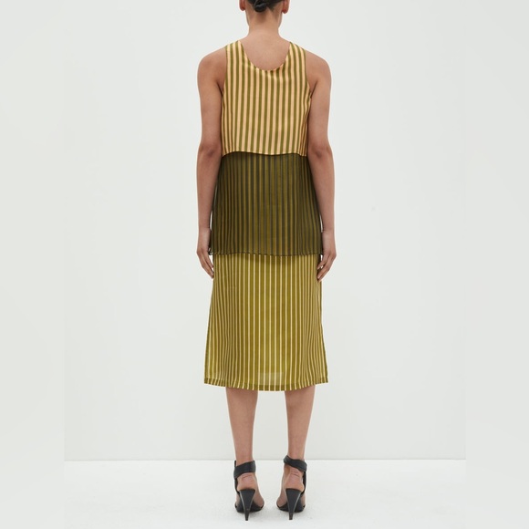 NWT Christian Wijnants Danai Peach Khaki Green Stripes Midi Dress | XL - Picture 2 of 10